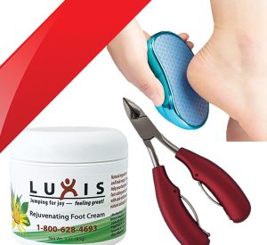 Premium Foot Care Kit includes Rejuvenating Foot Cream, Easy-to-Hold Toenail Clipper and Luxury Glass Foot File.