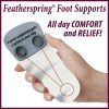 Featherspring® Foot Support pictured in hand. Covers 3/4 of the foot. Made of thin, flexible stainless steel.