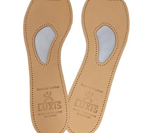 Luxis Insoles pictured. Covers the length of the foot. Made of soft leather.